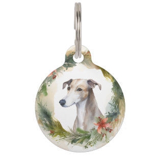 Greyhound Christmas Wreath Festive Pup  Pet Tag