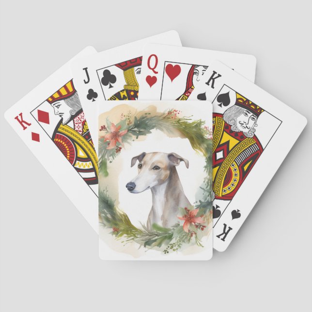 Greyhound Christmas Wreath Festive Pup  Playing Cards (Back)