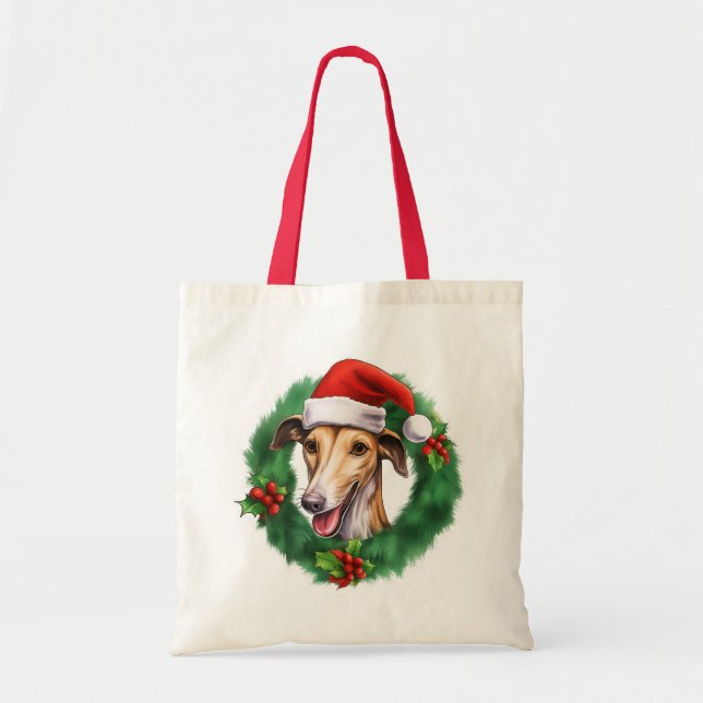 Greyhound Christmas Wreath Tote Bag (Front)