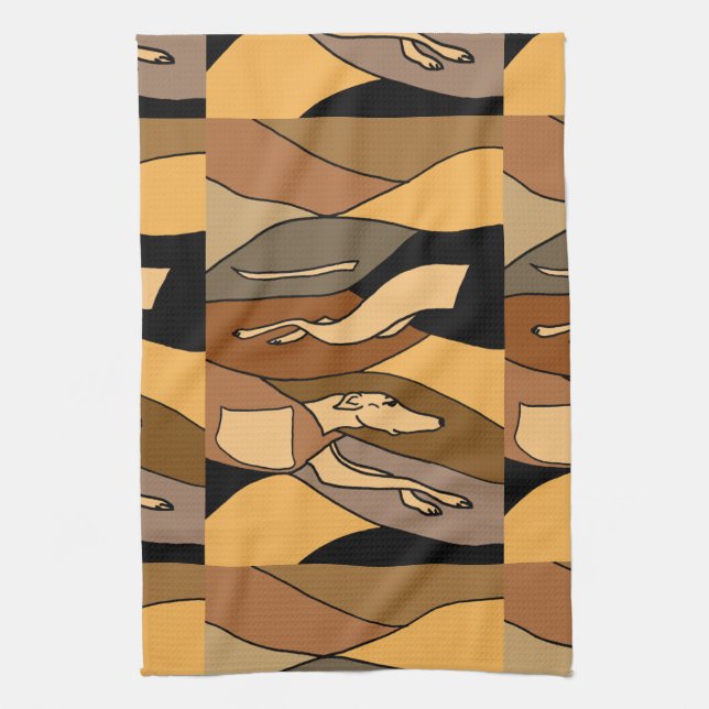 Greyhound Dog Abstract Art Design Tea Towel (Vertical)