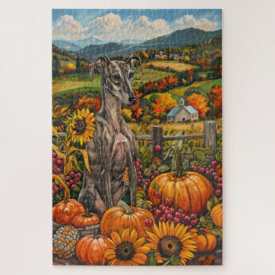 Greyhound Dog Autumn Harvest Thanksgiving Jigsaw Puzzle