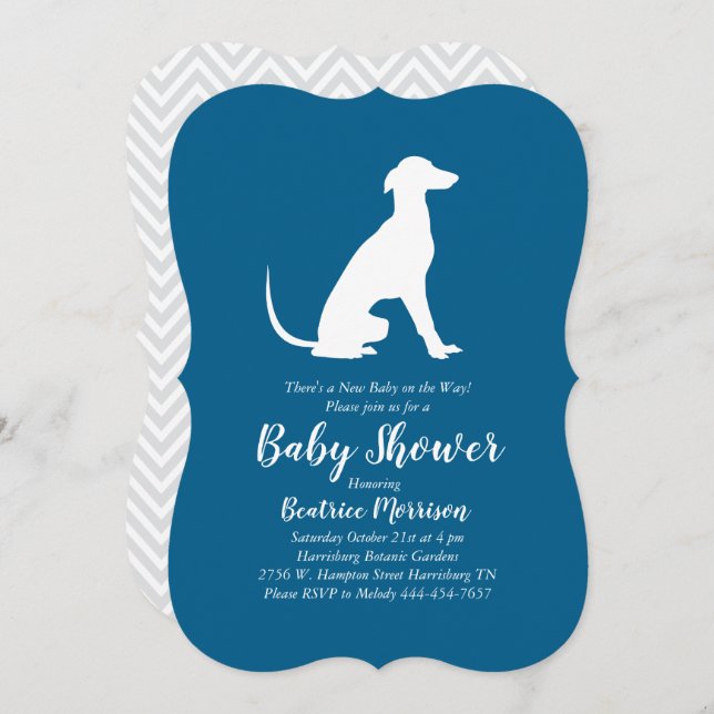 Greyhound Dog Baby Shower Boy Blue Invitation (Front/Back)