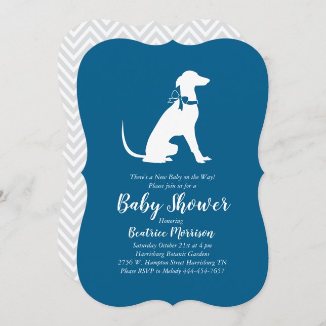 Greyhound Dog Baby Shower Boy Blue Invitation (Front/Back)