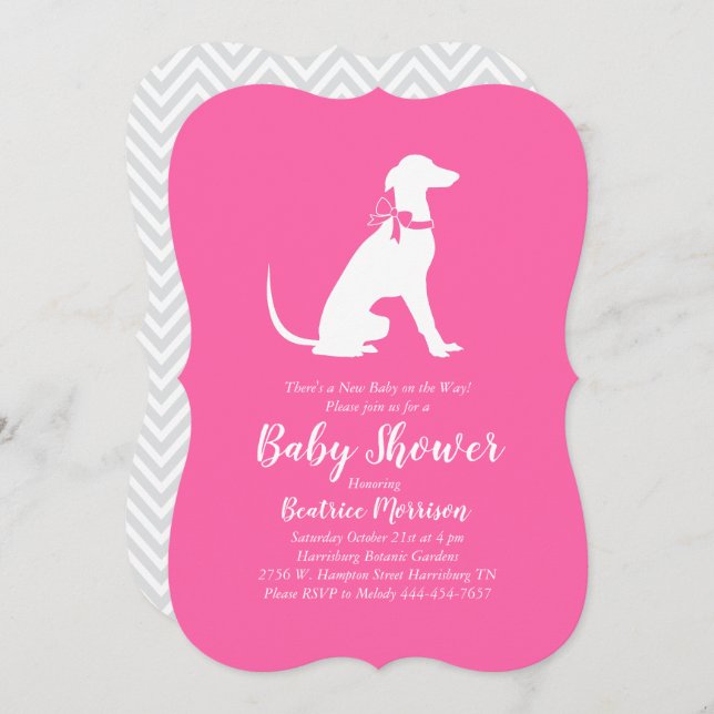 Greyhound Dog Baby Shower Girl Pink Invitation (Front/Back)