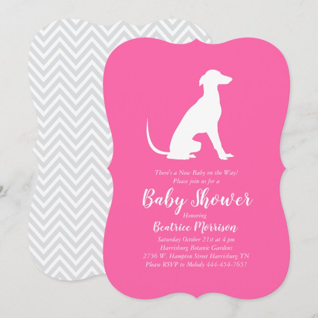 Greyhound Dog Baby Shower Girl Pink Invitation (Front/Back)