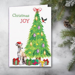 Greyhound Dog, Bird and Christmas Tree Holiday Card