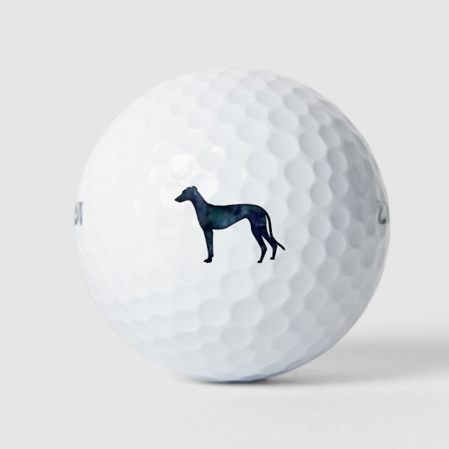 Greyhound Dog Black Watercolor Silhouette Golf Balls (Front)