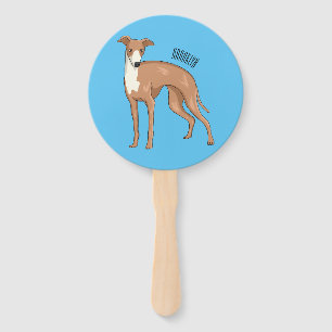 Greyhound dog cartoon illustration hand fan