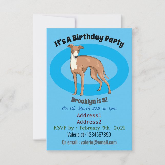 Greyhound dog cartoon illustration  invitation (Front)