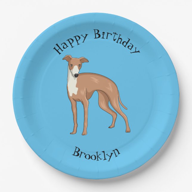 Greyhound dog cartoon illustration  paper plate (Front)