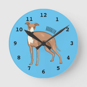 Greyhound dog cartoon illustration round clock