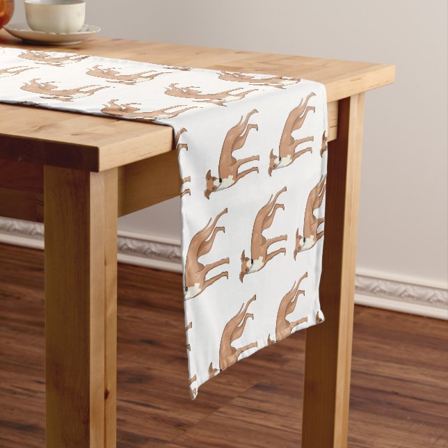 Greyhound dog cartoon illustration short table runner (In Situ)