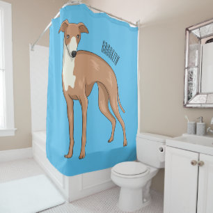 Greyhound dog cartoon illustration shower curtain