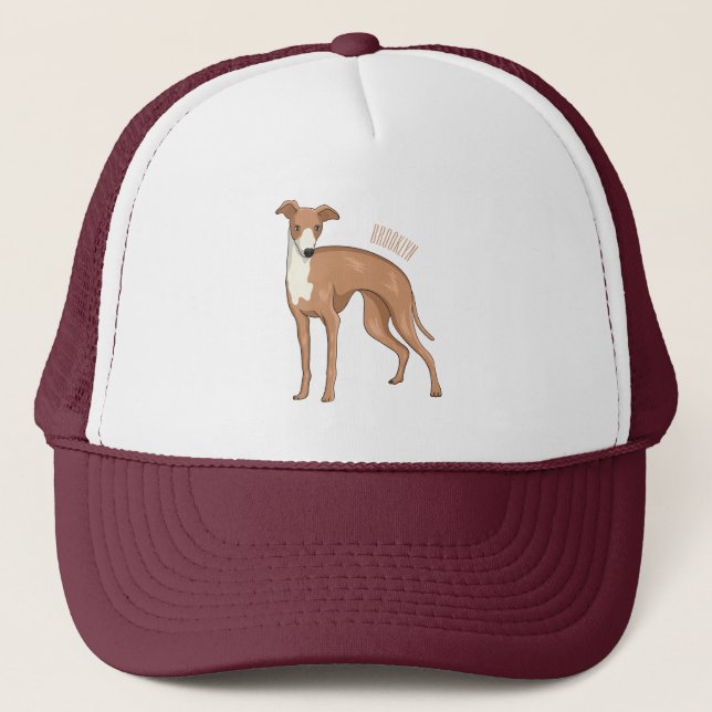 Greyhound dog cartoon illustration  trucker hat (Front)