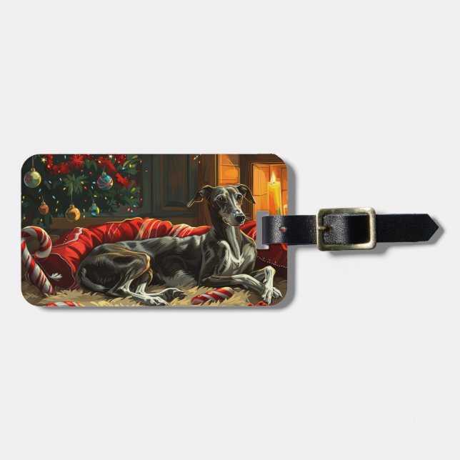 Greyhound Dog Christmas Festive Luggage Tag (Front Horizontal)