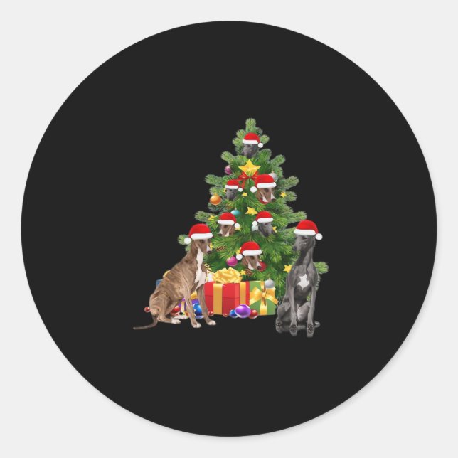 Greyhound dog Christmas Tree Essential T-Shirt Classic Round Sticker (Front)