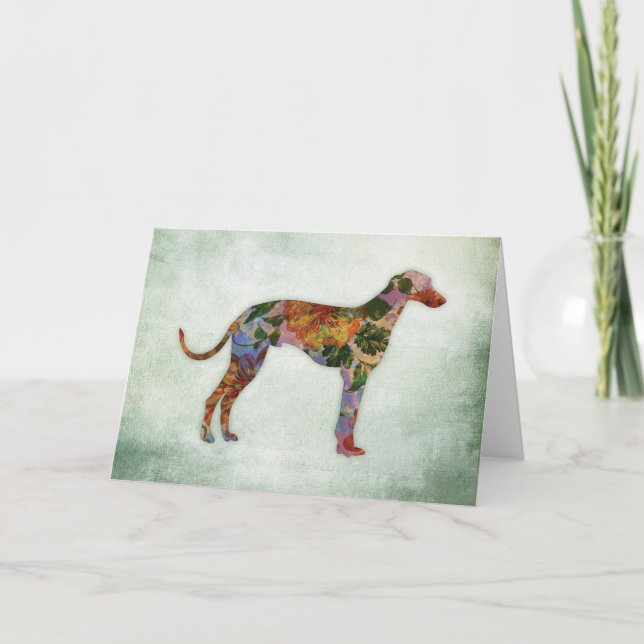 Greyhound Dog Floral On Green Card (Front)