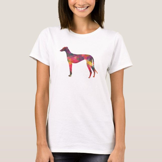 Greyhound Dog Geometric Pattern Silhouette Multi T-Shirt (Front)