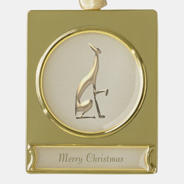 Greyhound Dog Gold Plated Banner Ornament (Front)