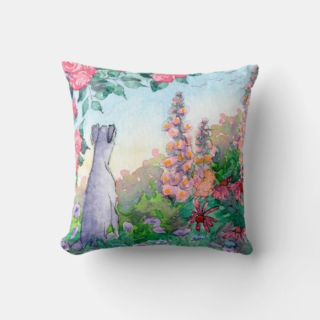 Greyhound dog in a flower garden cushion. cushion (Front)