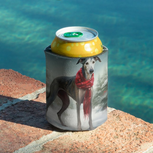 Greyhound Dog in Snow Christmas  Can Cooler (In Situ Pool)