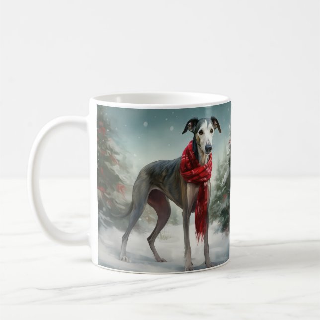 Greyhound Dog in Snow Christmas  Coffee Mug (Left)