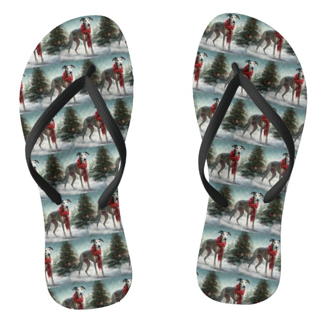Greyhound Dog in Snow Christmas  Flip Flops (Footbed)