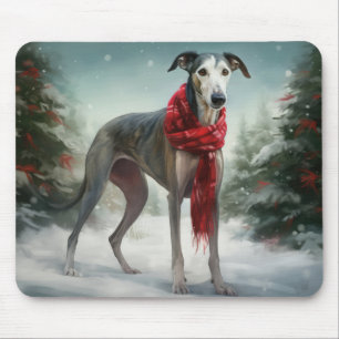 Greyhound Dog in Snow Christmas  Mouse Mat