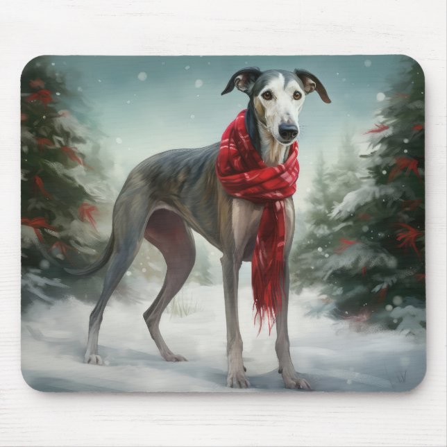 Greyhound Dog in Snow Christmas  Mouse Mat (Front)