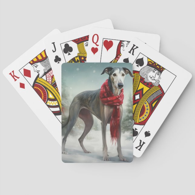 Greyhound Dog in Snow Christmas  Playing Cards (Back)