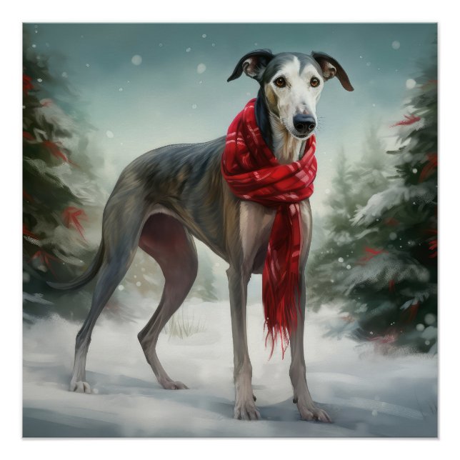 Greyhound Dog in Snow Christmas  Poster (Front)
