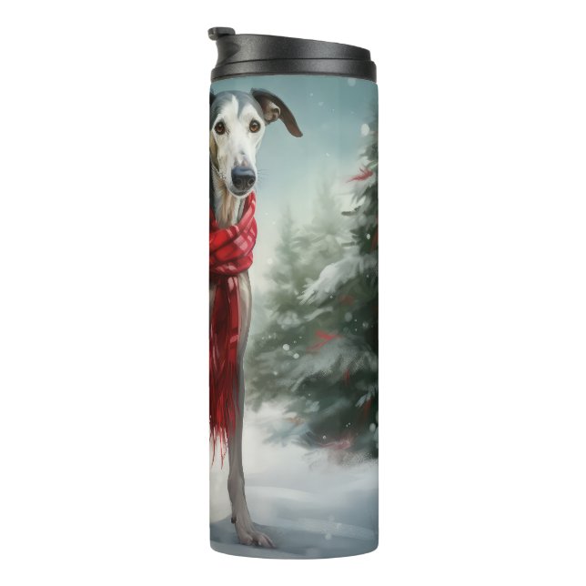 Greyhound Dog in Snow Christmas  Thermal Tumbler (Rotated Right)