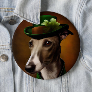 Greyhound Dog in St. Patrick's Day Dress 6 Cm Round Badge