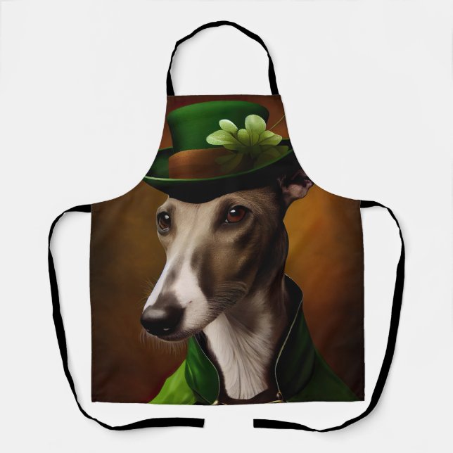 Greyhound Dog in St. Patrick's Day Dress Apron (Front)
