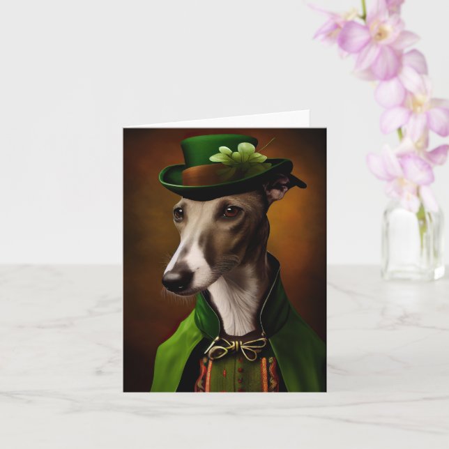 Greyhound Dog in St. Patrick's Day Dress Card (Orchid)