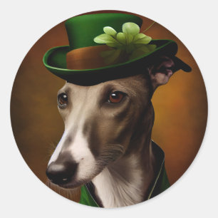 Greyhound Dog in St. Patrick's Day Dress Classic Round Sticker