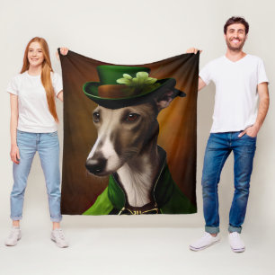 Greyhound Dog in St. Patrick's Day Dress Fleece Blanket