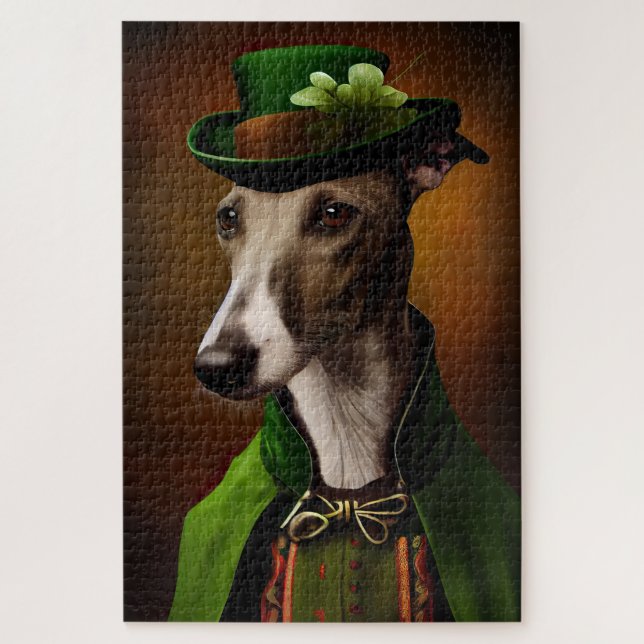 Greyhound Dog in St. Patrick's Day Dress Jigsaw Puzzle (Vertical)