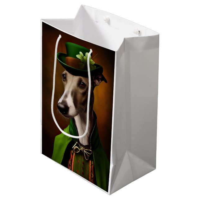 Greyhound Dog in St. Patrick's Day Dress Medium Gift Bag (Front Angled)