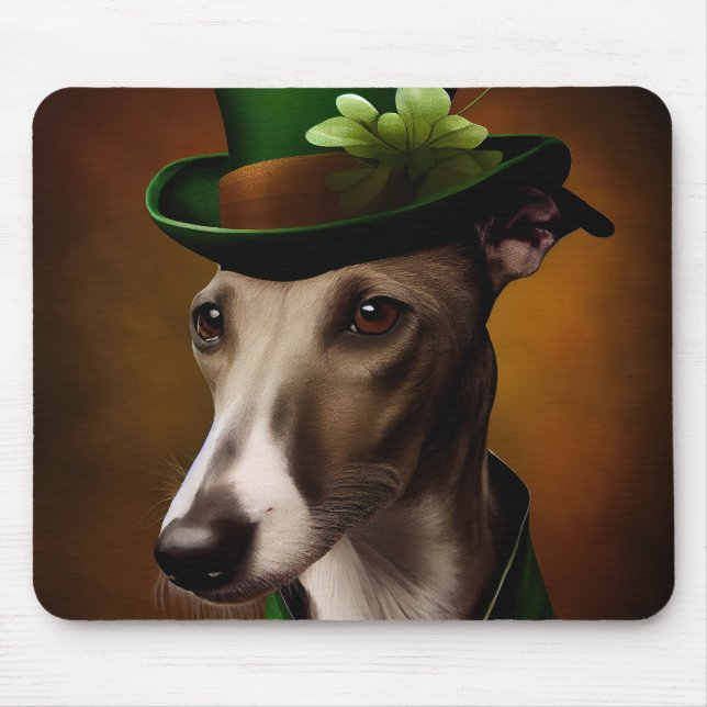 Greyhound Dog in St. Patrick's Day Dress Mouse Mat (Front)