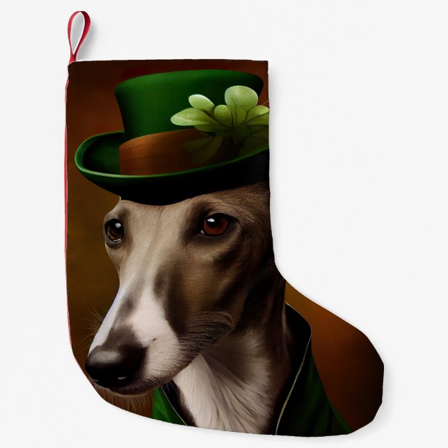 Greyhound Dog in St. Patrick's Day Dress Small Christmas Stocking (Front)