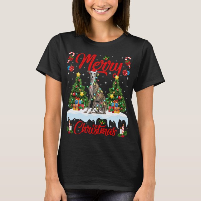 Greyhound Dog Lights Xmas Tree Santa Greyhound Chr T-Shirt (Front)