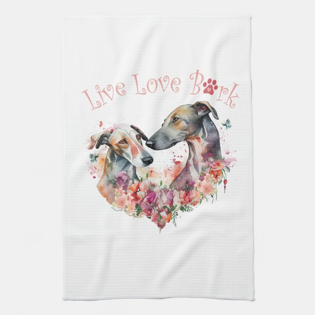 Greyhound Dog Mum Floral Tea Towel (Vertical)