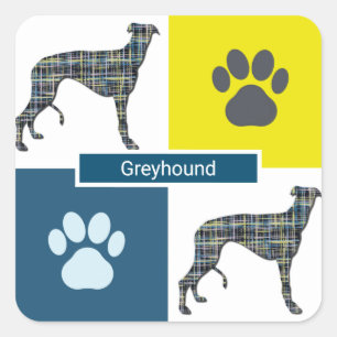 Greyhound Dog & Paw Y&B Grid Square Sticker