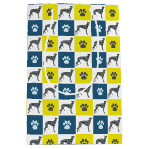 Greyhound Dog & Paw Yellow & Blue Grid Medium Gift Bag