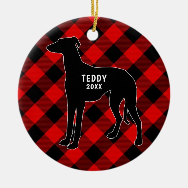 Greyhound Dog Plaid Christmas Ornament (Front)