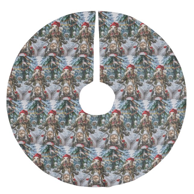 Greyhound Dog Riding Motorcycle Christmas  Brushed Polyester Tree Skirt (Front)