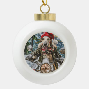 Greyhound Dog Riding Motorcycle Christmas  Ceramic Ball Christmas Ornament