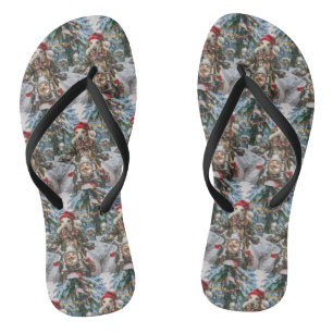 Greyhound Dog Riding Motorcycle Christmas  Flip Flops
