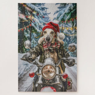 Greyhound Dog Riding Motorcycle Christmas  Jigsaw Puzzle
